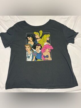 Disney Black Short Sleeve Tee with Colorful Princess Graphic
